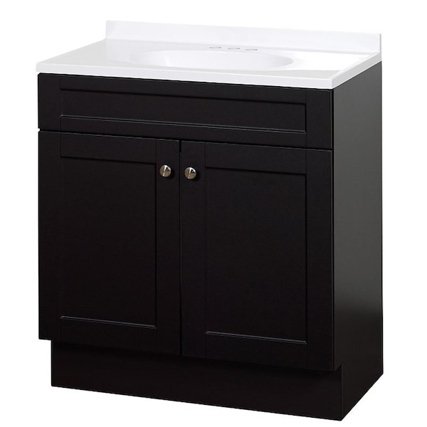 Zenna Home 2Door Shaker Vanity with Top, Wood, Espresso, Cultured Marble Sink, White Sink SBC36CH - main