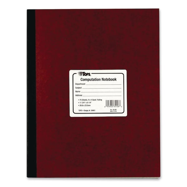 Tops Computation Notebook, Quadrille Rule (4 sq/in), Red Cover, (75) 11.75 x 9.5 Sheets 35126 - main