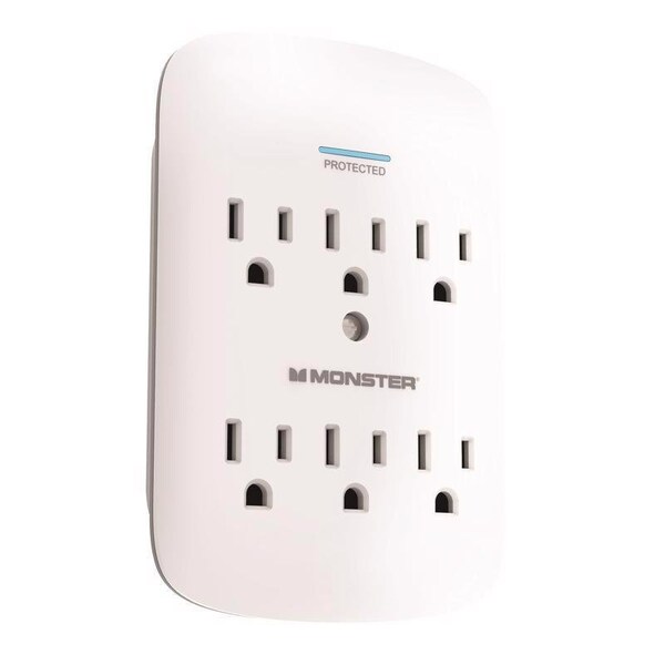 Monster Just Power It Up 0 ft. L 6 outlets Wall Tap Surge Protector White 1200 J 1606 - main