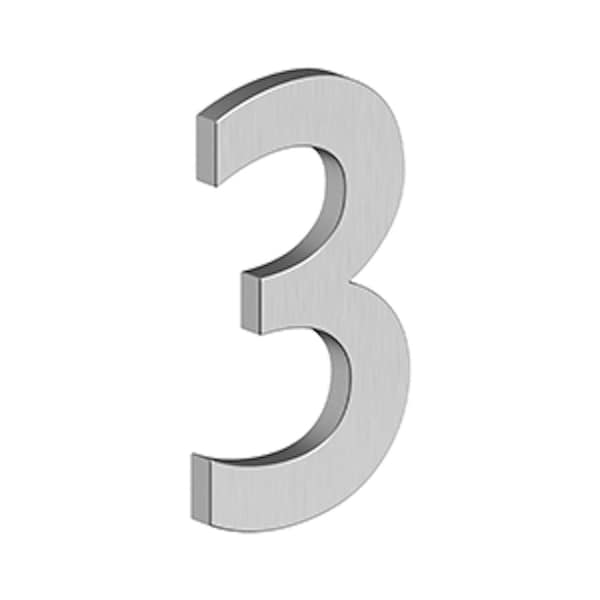 Deltana 4 Stainless Steel House Number 3 with Risers Satin Stainless Steel Finish RNB3U32D - main