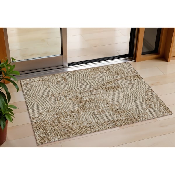 Homeroots 3' X 5' Brown And Beige Geometric Washable Indoor Outdoor Area Rug 594569 - main