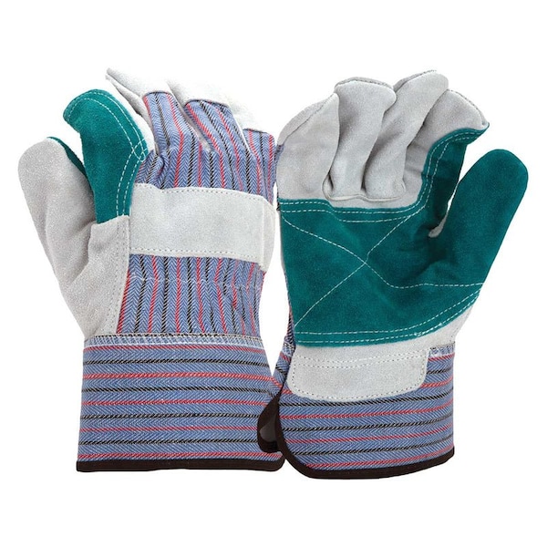 Pyramex Leather Palm Gloves, Split Cowhide, Safety Cuff, Wing Thumb, Gray/Green, XL, 1 PR GL1006WXL - main