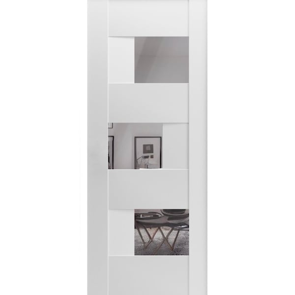 Vdomdoors Slab Door Panel Opaque Glass 32x96 inches Sete 6999 White Silk with Mirror Modern Finished Doors SETE6999S-WS-3296 - main