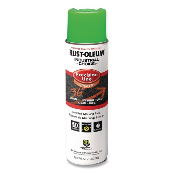 Rust-Oleum IC M1600 Solvent-Based Precision Line Marking Paint, Flat Fluorescent Green, 17 oz Aerosol Can, 12PK 203023V - main