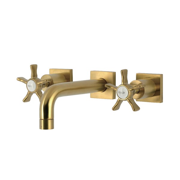 Kingston Brass Double-Handle Wall Mount Bathroom Faucet, Brushed Brass KS6127NX - main