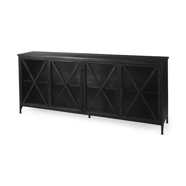 Homeroots 16in Black Iron Sideboard with Four Glass Doors 380242 - main