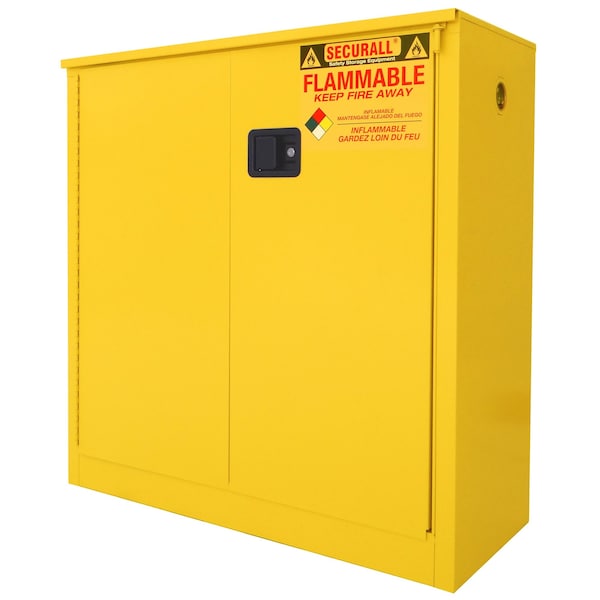 Securall Flammable Storage Cabinet, 30 Gallon, 1 Shelves, 43 in W x 44 in H x 18 in D, Yellow A230 - main