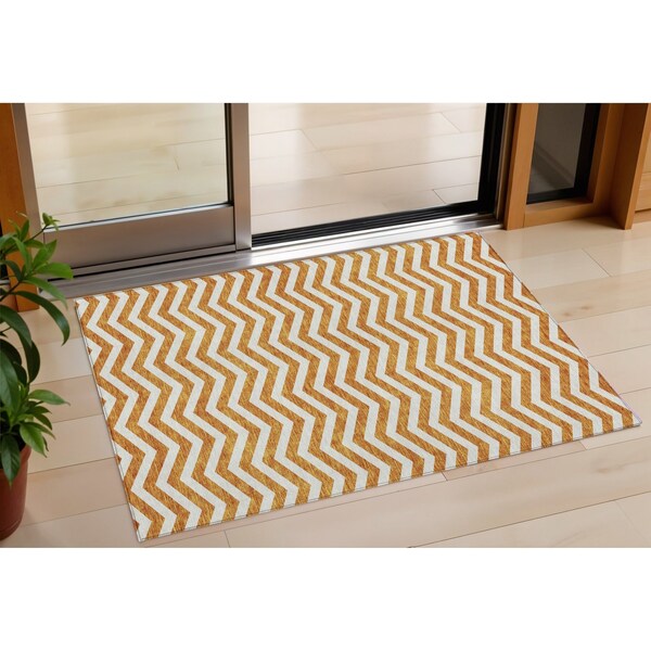 Homeroots 3' X 5' Orange And Beige Chevron Washable Indoor Outdoor Area Rug 595331 - main