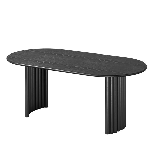 Homeroots 79" Black Solid Wood Double Pedestal Base Oval Dining Table 721103 - main