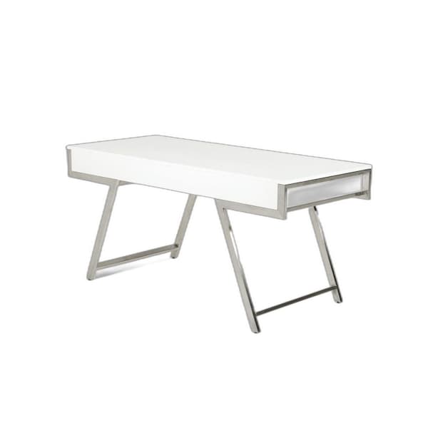 Homeroots 63" White and Silver Writing Desk With Three Drawers 482420 - main