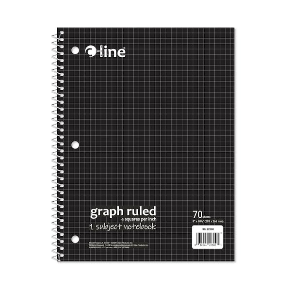 C-Line Products 8" x 10-1/2" Black Graph Ruled 1-Subject Spiral Notebook, 1/EA, 24/BX 22300-CT - main
