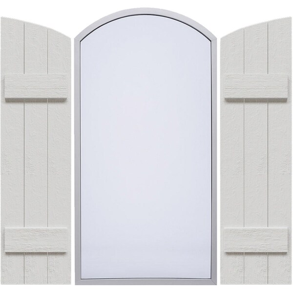 Ekena Millwork Rustic 3 Board Joined Board-n-Batten Faux Wood Shutters w/Elliptical Arch Top, 16 1/8W x 44H, PR FBJ06E16X044RUF - main