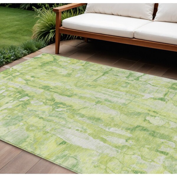 Homeroots 8' X 10' Lime Green And Ivory Abstract Washable Indoor Outdoor Area Rug 632128 - main
