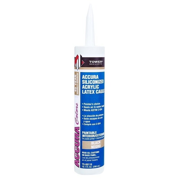 Tower Sealants ACCURA Silicone Caulk, Black, 7 to 14 days Curing, 40 to 140 deg F, 10.1 fl-oz Tube TS-00116 - main