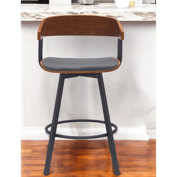 Homeroots 27" Gray and Black Faux Leather with Metal Swivel Counter Height Bar Chair 534451 - main