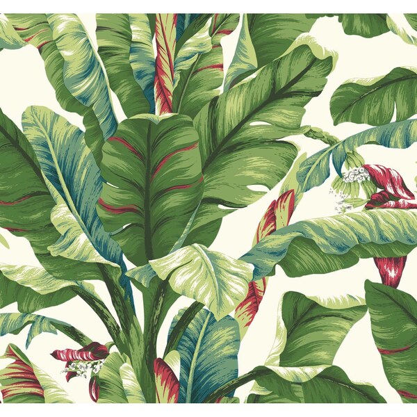York Wallcoverings Banana Leaf Aqua and Red Wallpaper AT7068 - main