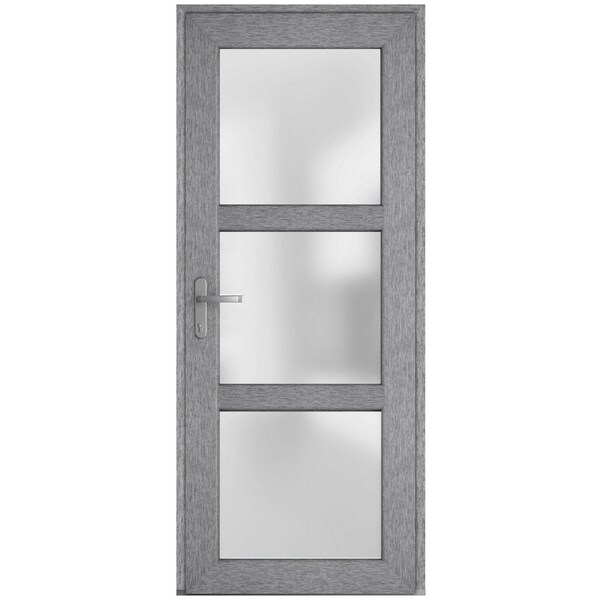 Vdomdoors Front Exterior Prehung FiberGlass Door Frosted Glass / Manux 8552 Grey Ash / Transom Window / Offic MANUX8552EXD-SS-W36 x H80+14-Left-hand Inswing - main