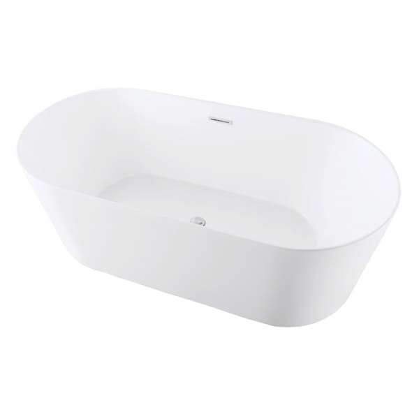 Kingston Brass 54" Acrylic Oval Double Ended Freestanding Tub with Drain, Glossy White VTOV543023 - main
