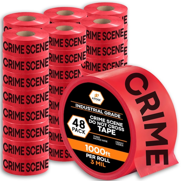 Xpose Safety Crime Scene Do Not Cross Tape Roll, 3 Mil, 3 Inch Wide x 1000 Feet, Red w/Black Letters, 48PK PCST-RED-3M-48-X - main
