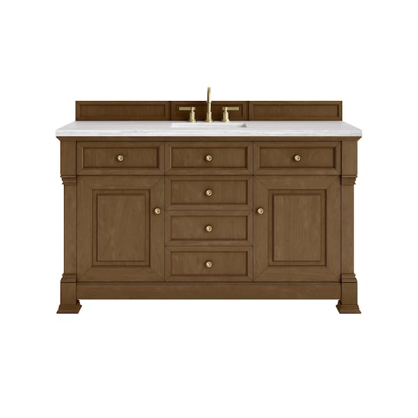James Martin Vanities Brookfield 60 in. Single Vanity, Honey Oak w/ 3 CM Arctic Fall Solid Surface Top 547-V60S-HNO-3AF - main
