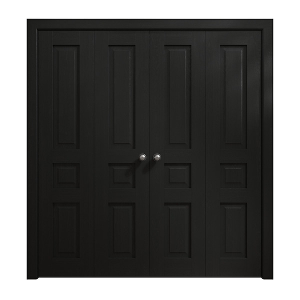 Sartodoors Sliding Closet Double Bi-fold Doors 72 x 80 inches, Ego 5012 Painted Black Oak, Sturdy Tracks Mold EGO5012DBF-CHK-72x80 (4* 18x80) - main