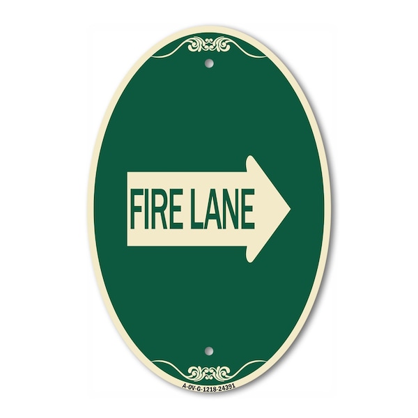 Signmission Fire Lane Right Arrow, 12 Inch X 18 Inch Architectural Oval, Heavy Gauge Aluminum A-OV-G-1218-24391 - main