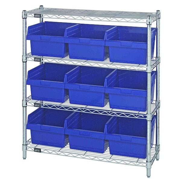 Quantum Storage Systems WIRE SHELVING UNIT WITH BINS BLUE WR4-39-1236-809BL - main