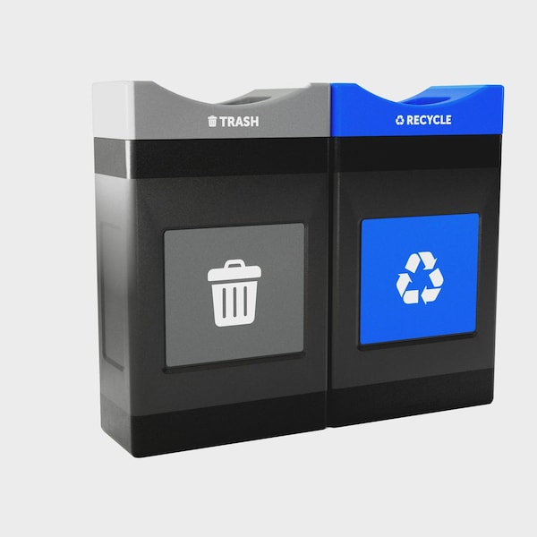 Commercial Zone Products Avante Series Dual Stream Black Trash/Recycling 30 Gallon Shallow Containers w/ Open Top 787207MSA - main