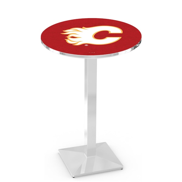 Holland Bar Stool Co 36" Chrome Calgary Flames Pub Table, 36" dia. Top L217C3636CalFla - main