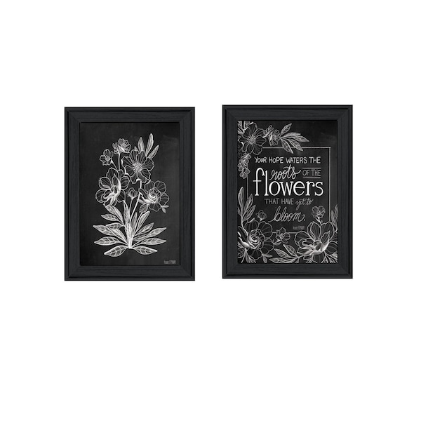 Homeroots Set Of Two Vintage Flowers in Bloom Black Framed Print Wall Art, 2PK 407968 - main