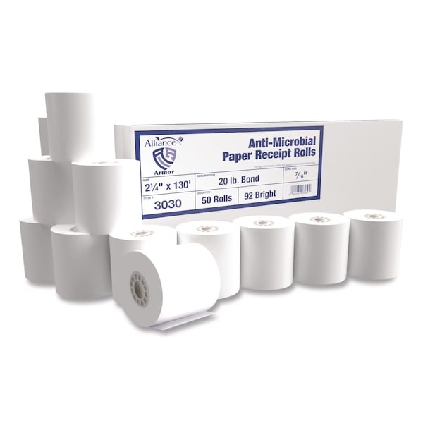 Alliance Armor Antimicrobial Receipt Roll Paper, 2.25 in. x 130 ft, White, PK50, 50PK 3030 - main