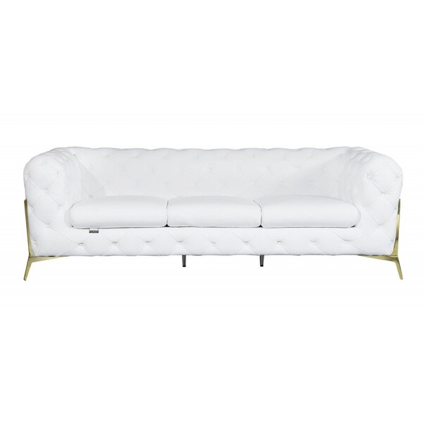 Homeroots 93" White Italian Leather Chesterfield Sofa With Silver Legs 476530 - main