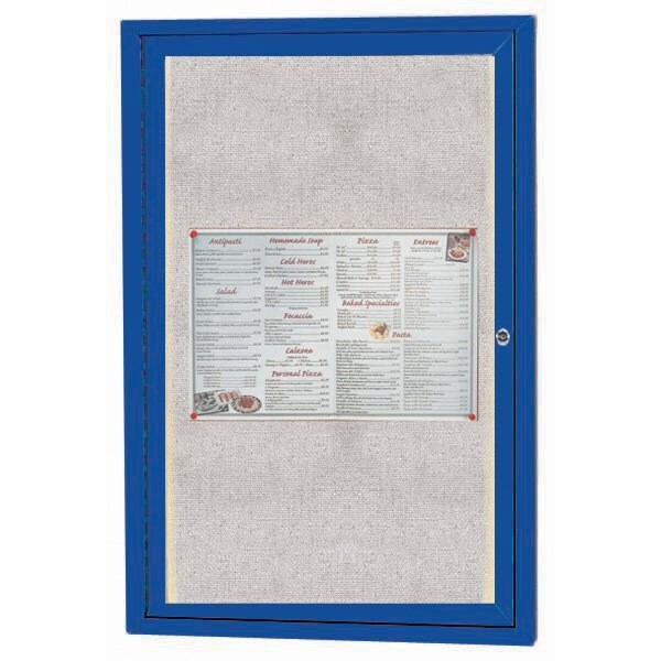 Aarco Outdoor Illuminated Enclosed Bulletin Board w/ Al Frame, Stard Vinyl, Powder Coated Blue, 24''Hx18''W ODCC2418RIB - main