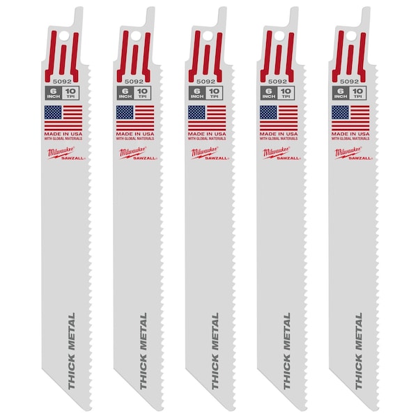 Milwaukee Tool 6" 10 TPI SAWZALL Blades (5 Pk) 48-00-5092 - main