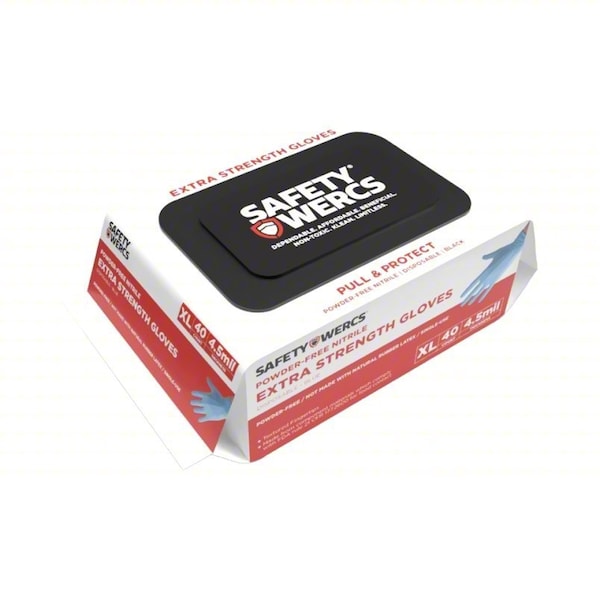 Safety Wercs Disposable Gloves, 3 mil Palm, Nitrile, Powder-Free, (AQL)1.5, 40 PK, Blue, XL SWB5013XL - main