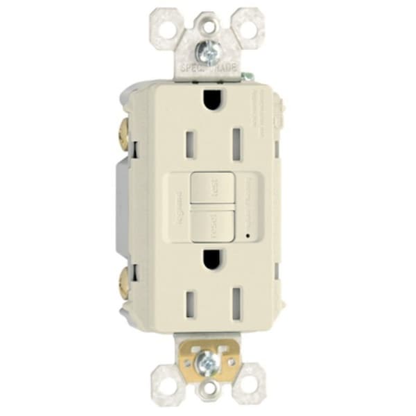 Legrand Pass & Seymour radiant Series GFCI Duplex Receptacle, Nylon, Light Almond, 2-Pole, 15 A, 125 VAC 1597TRLACCD4 - main
