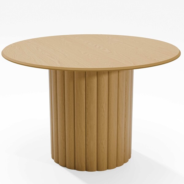 Homeroots 46" Brown Solid Wood Pedestal Base Round Top Dining Table 720985 - main