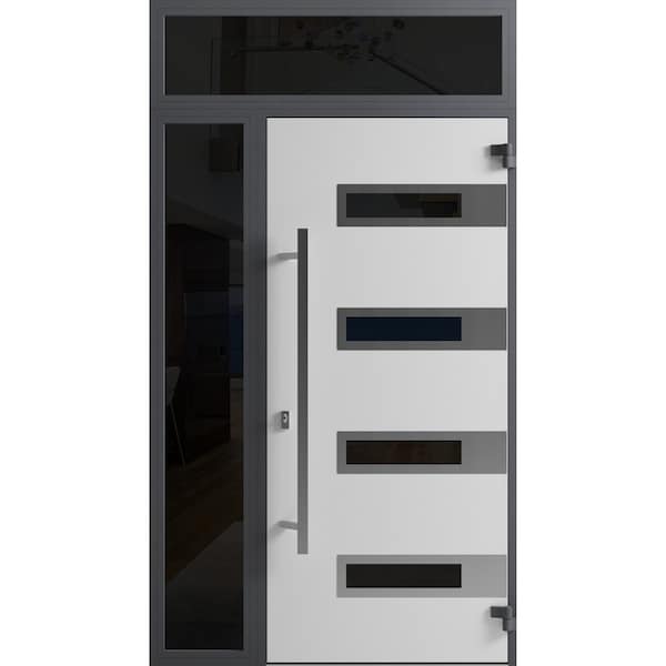Vdomdoors Front Exterior Prehung Steel Door Ronex0131 Black Enamel Sidelight and Transom Window Sidelite RONEX0131EXD-BLK-W36+16 X H80+16-LH-I - main