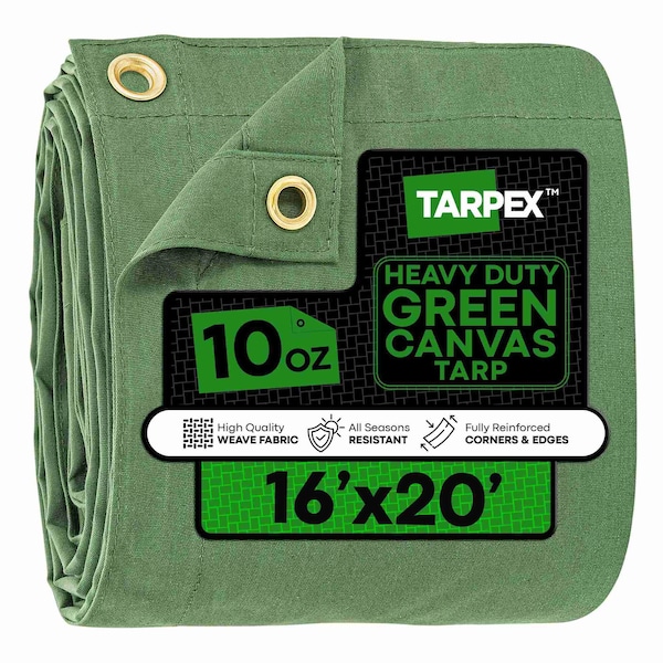 Tarpex Heavy Duty Tarp, 16 ft x 20 ft, Green, Canvas CTG10-TA-1620 - main