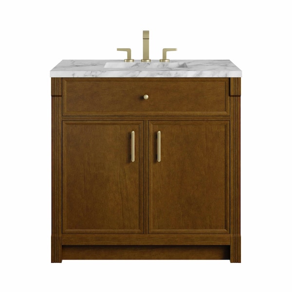 James Martin Vanities Bellshire 36" Single Vanity, Honey Oak w/ 3 CM Carrara Marble Top 660-V36-HNO-3CAR - main