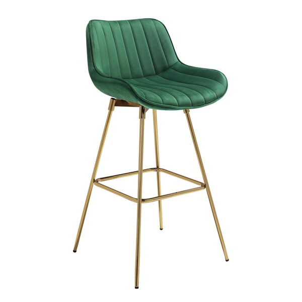 Homeroots Set of Two 29" Green and Gold Velvet and Metal Low Back Bar Height Swivel Bar Chairs 543455 - main