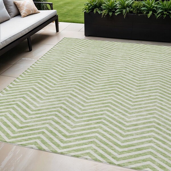 Homeroots 5' X 8' Artichoke Green And Ivory Chevron Washable Indoor Outdoor Area Rug 596232 - main