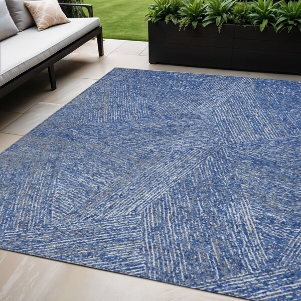 Homeroots 5' X 8' Navy Blue Gray And Ivory Abstract Washable Indoor Outdoor Area Rug 597029 - main
