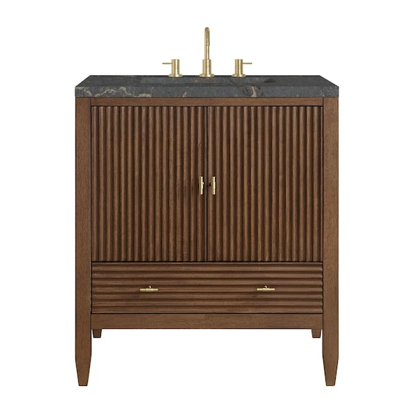 James Martin Vanities Myrrin 30" Single Vanity, Mid-Century Walnut w/ 3 CM Parisien Bleu Silestone Top 485-V30-WLT-3PBL - main