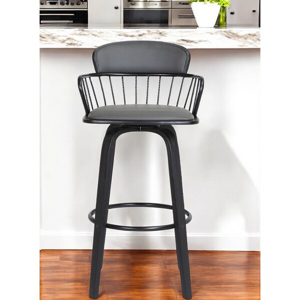 Homeroots 26" Gray And Black Faux Leather Swivel Low Back Counter Height Bar Chair 534440 - main