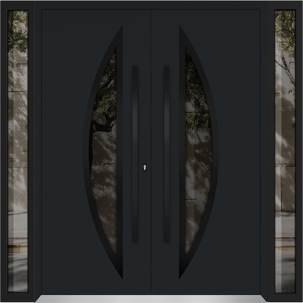 Vdomdoors Aluminum Double Doors Deux 6501 Black Enamel Opaque Black Glass 2 Sidelights Entry Modern Painted 9 DEUX6501DEXD-BLK-W12+72+12xH96-LH-I - main