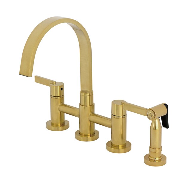 Kingston Brass Bridge Kitchen Faucet with Brass Sprayer, Brushed Brass KS8267CTLBS - main