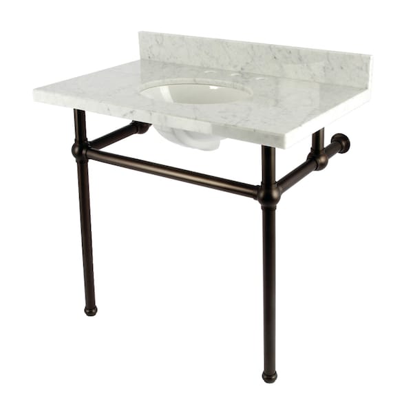Kingston Brass 36-Inch Carrara Marble Console Sink with Brass Legs, 8-Inch, 3-Hole KVBH3622M85 - main
