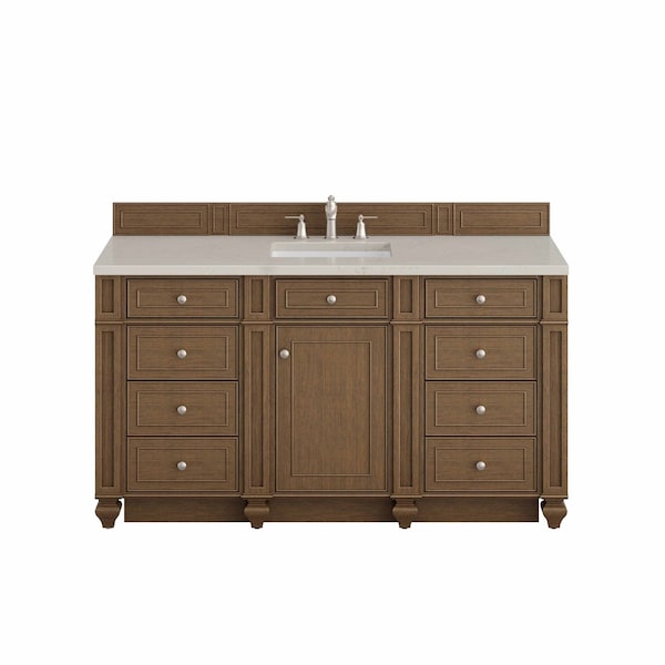 James Martin Vanities Bristol 60" Single Vanity, Saddle Brown, w/ 3 CM Siberian Silestone Top 157-V60S-SBR-3SFR - main
