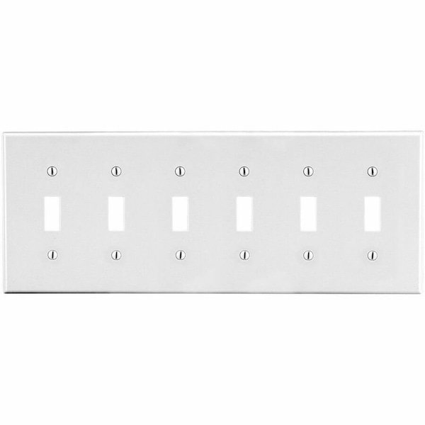 Hubbell Wiring Device-Kellems Toggle Switch Wall Plate, Number of Gangs: 6 Plastic, Satin Finish, White P6W - main
